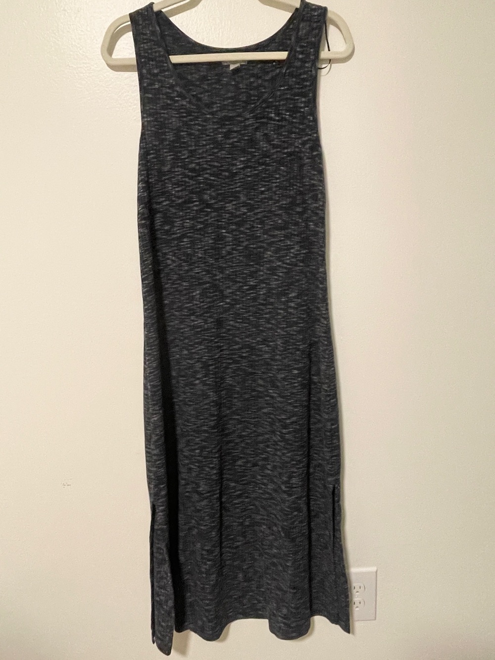 Sleeveless Heathered Dark Navy Maxi Dress Slits Casual Minimalist Summer Long
